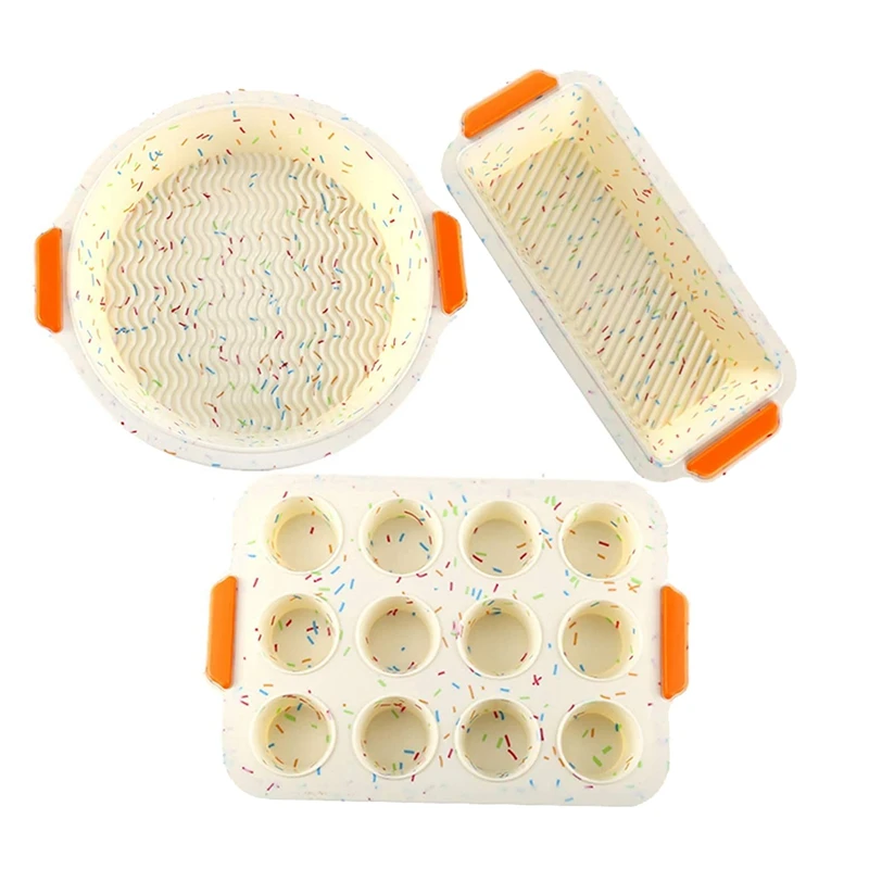 

Набор круглой квадратной силиконовой формы для выпечки торта, формы для выпечки маффинов, хлеба, с ручками, антипригарные (красочные)