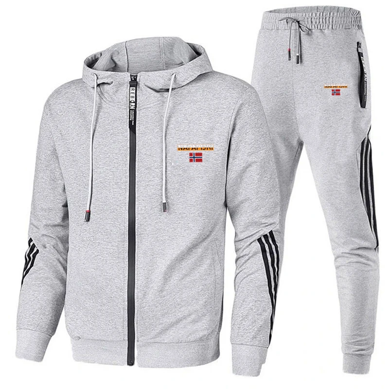 

Autumn and winter men's casual sportswear long-sleeved hoodie + sweatpants suit jogging sports warm zipper hoodie suit