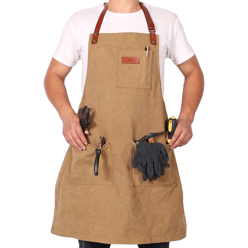 Винтажный фартук WEEYI из натуральной кожи с 3 большими карманами прочный