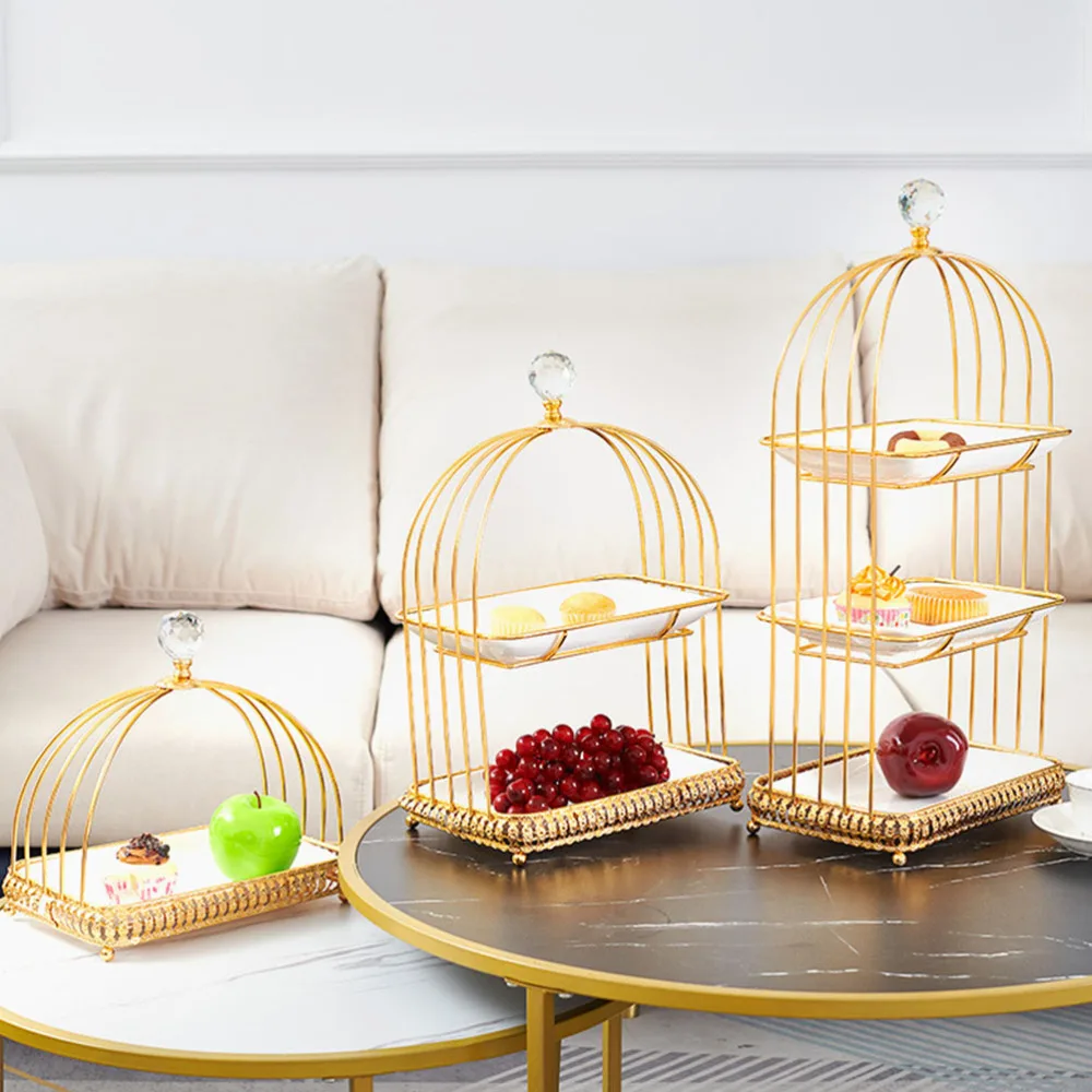 

1 Set of Cake Display Rack Dessert Storage Rack with Ceramic Tray (Golden)