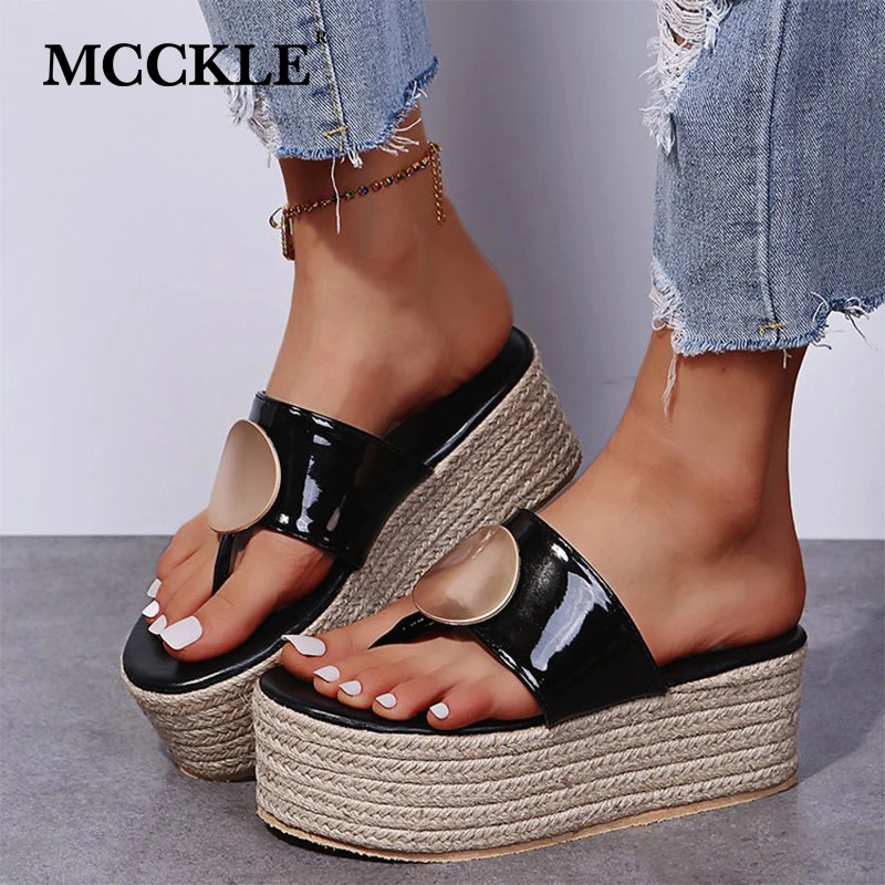 

Шлепанцы MCCKLE женские с застежкой, сандалии на толстой плоской подошве, металлические украшения, однотонные, модная летняя обувь для женщин