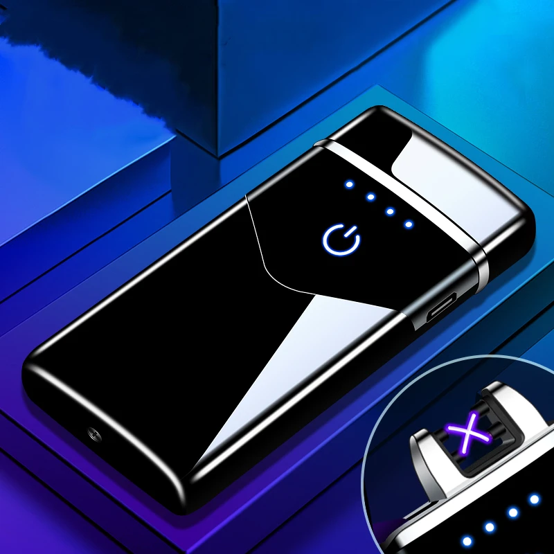 Electric Metal Dual Arc Lighter Plasma Rechargeable Lighters Smoking For Cigarettes With LED Power Display Men Gadgets Gifts | Дом и сад