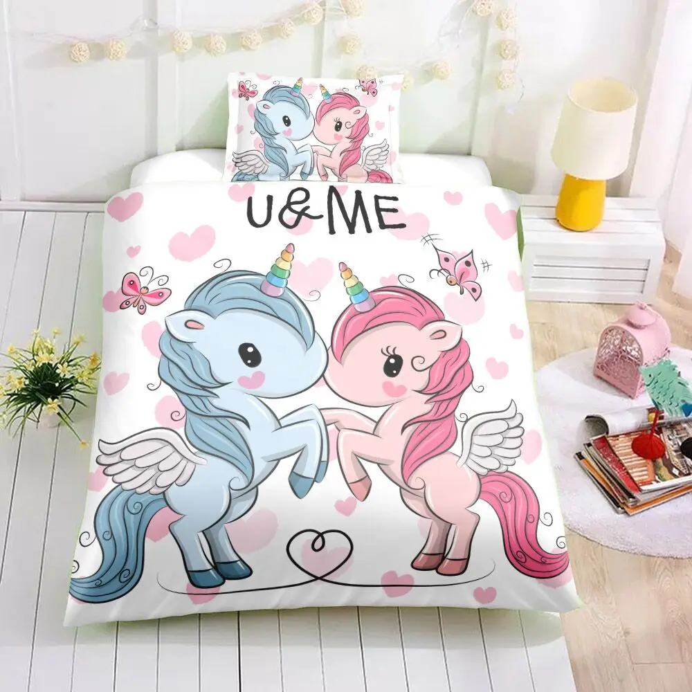 Набор пододеяльников с розовым единорогом из мультфильма Комплект постельного