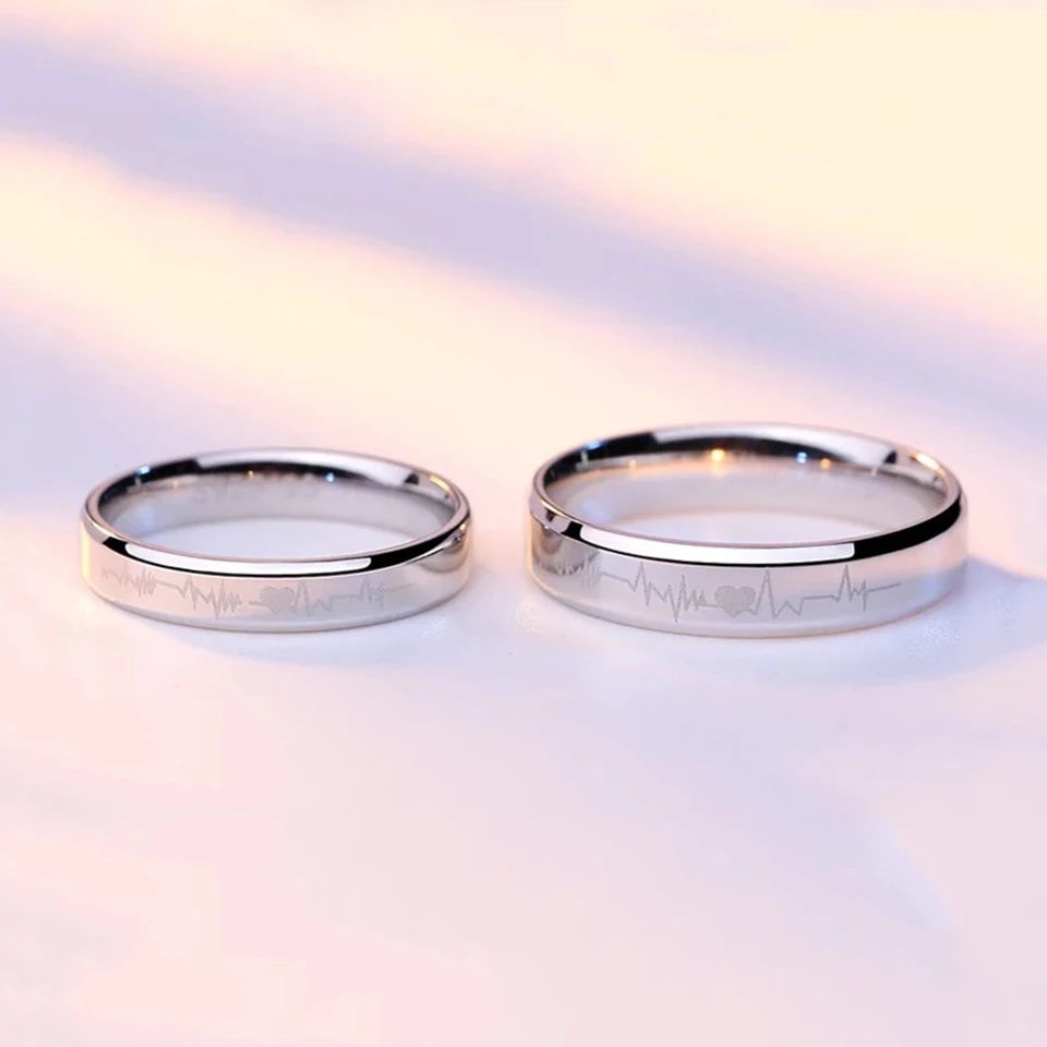 ECG Сердце Пара Кольца для влюбленных женщин мужчин серебряный цвет Открытый