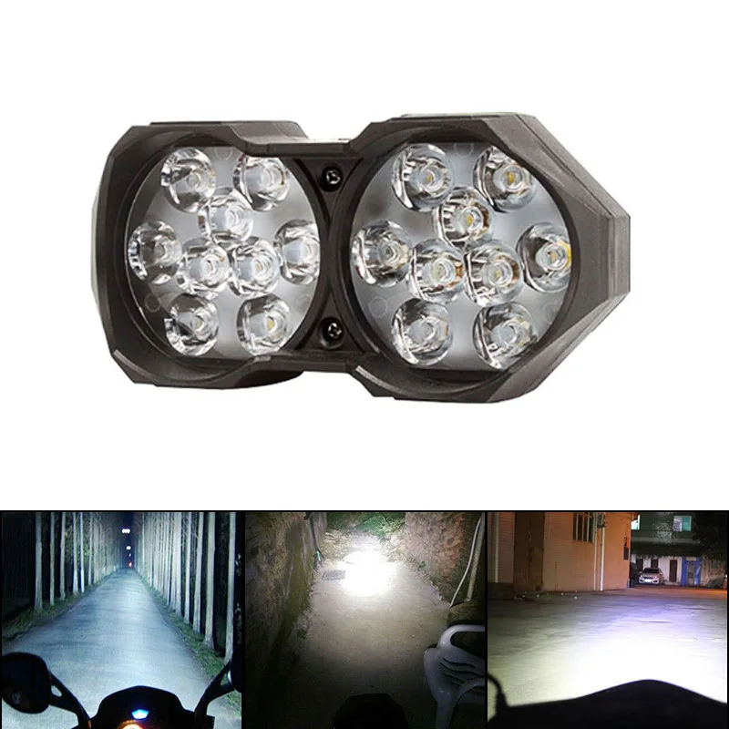 

18 LED Motorcycle LED Headlight 12V 6500K White Auxiliary Driving Work Lights Motorbike Spot Fog Lamp Scooter Spotlight Headlamp