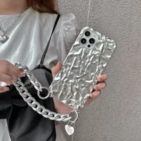 fashion simple luxury aluminium foil design with the chain phone cover for iphone 11 12 13 pro max 7 8p xs xr woman phone cases