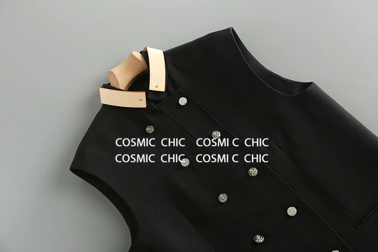 Cosmicchic элегантный офисный женский жилет стоячий воротник жилеты Блейзер двойная кнопка без рукавов карман куртка кожаный воротник женский жилет