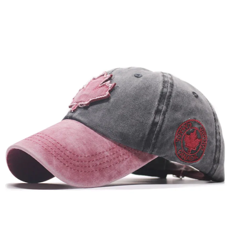Baseball Cap Washed Cloth Canadian Maple Leaf Patch Wild Caps Solid Color Men's Outdoor Casual Autumn Hat