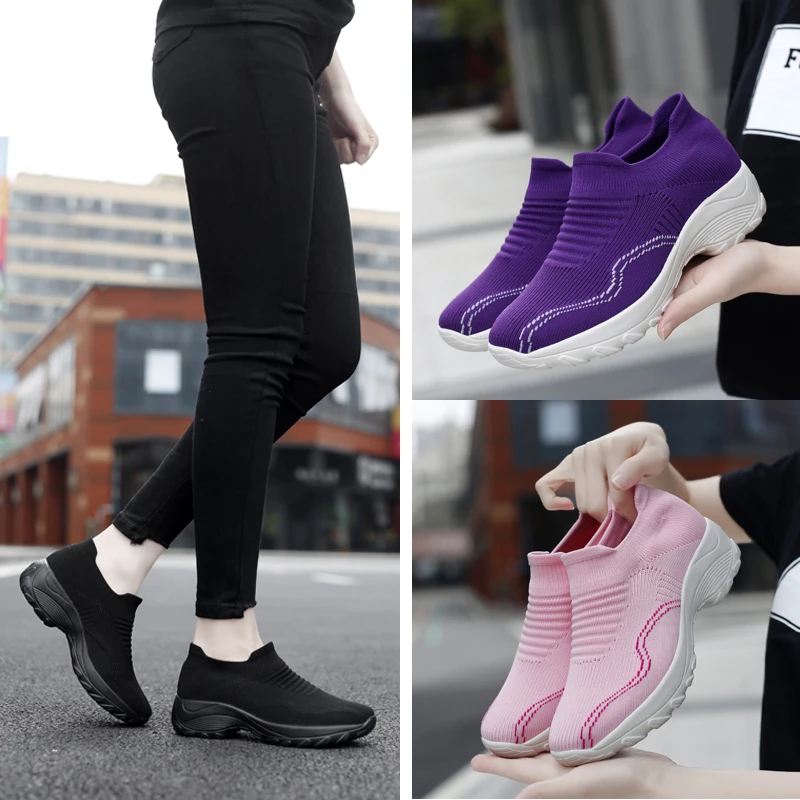 New Tennis Shoes Women Platform Sneakers Outdoor Sports Solid Color Breathable Sock Footwear