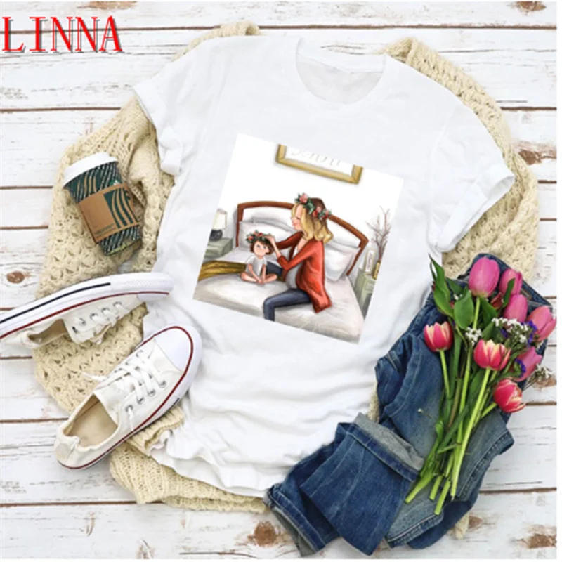 LINNA Graphic Женская мультяшная Мода для мамы и детей летняя женская одежда с Y