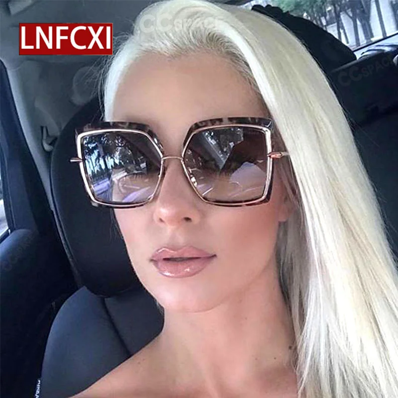 Большие женские солнцезащитные очки LNFCXI в полуоправе розовые зеркальные