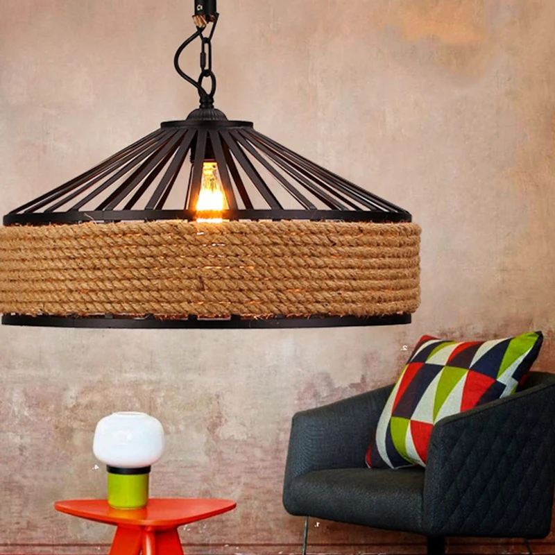 

Vintage Creative Pendant Lamp Hemp Rope Iron Lampshade Shop/Coffee House Pendant Lights Bar