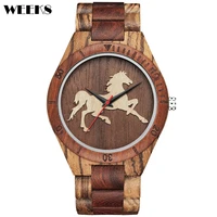horse wood watch men watches full wooden strap band quartz male wristwatch animal patterned engraved mens clock reloj de madera