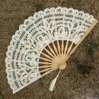 1pcs embroidery chinese dance hand fan party wedding prom bamboo hand folding lace fabric retro craft gift fan home decoration