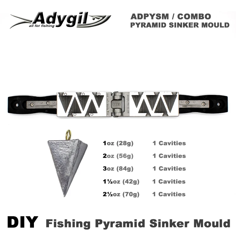 Adygil-Molde de plomo de pirámide de pesca DIY, ADPYSM/COMBO de 1oz, 2oz, 3oz, 1,5 oz, 2,5 oz, 5 cavidades