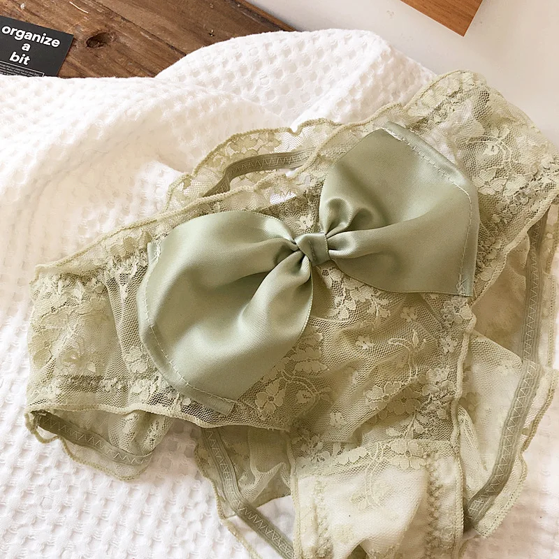 

Sweet lace big bow ribbon panty flower net gauze ruffled low-waist briefs girls panties cotton crotch underwear