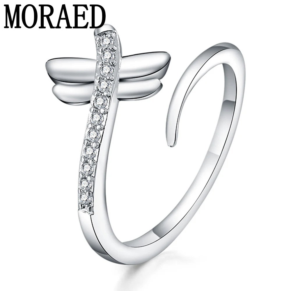 Женское Открытое кольцо со стрекозой из серебра 925 пробы с фианитом ААА - купить