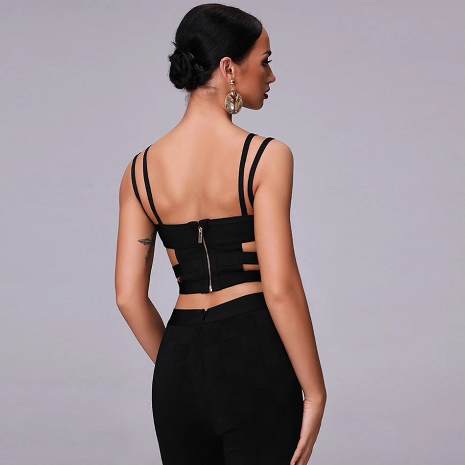 

2020 Summer Women'S Short Jacket Black Sexy Hollow Halter Bandage Sleeveless Camisole Solid Color Metal Buckle Vest Short Shirt
