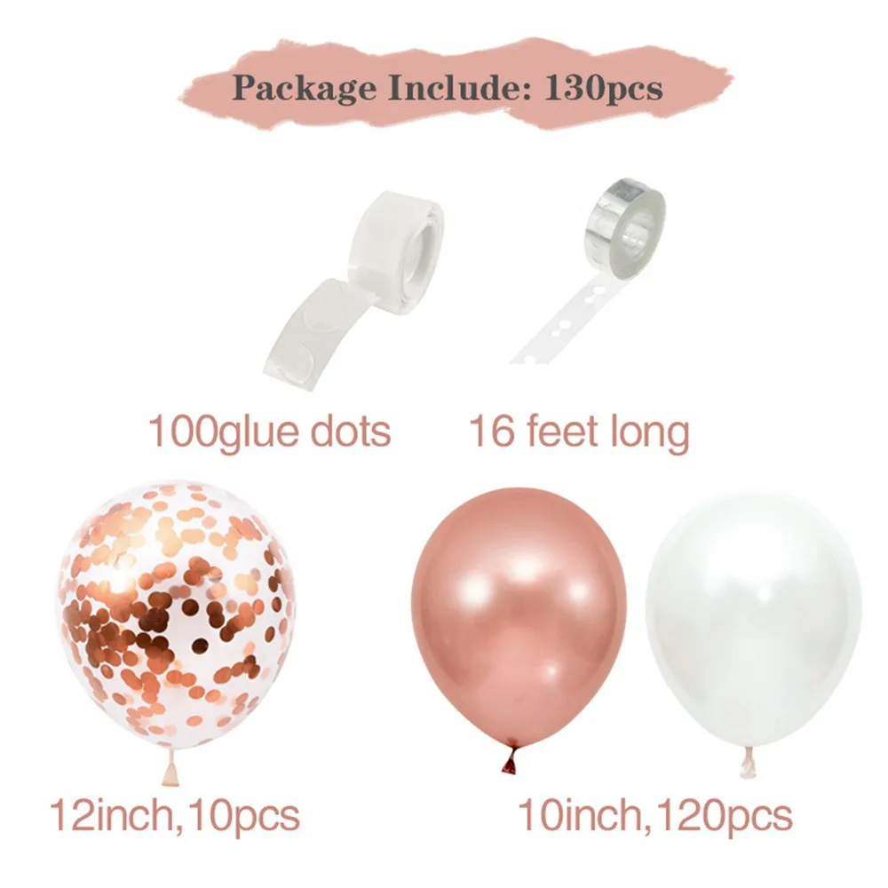 

130Pcs Rose Gold Balloon Arch Garland Kit Latex Confetti Balloons for Baby Shower Wedding Bridal Birthday Party Home Decorations