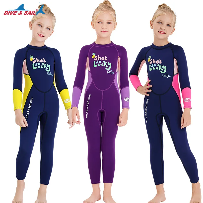 

DIVE & SAIL 2020 girls Wetsuit 2.5MM neoprene Scuba diving suit children drifting Surfing snorkeling Swimsuit Sun-proof swimwear