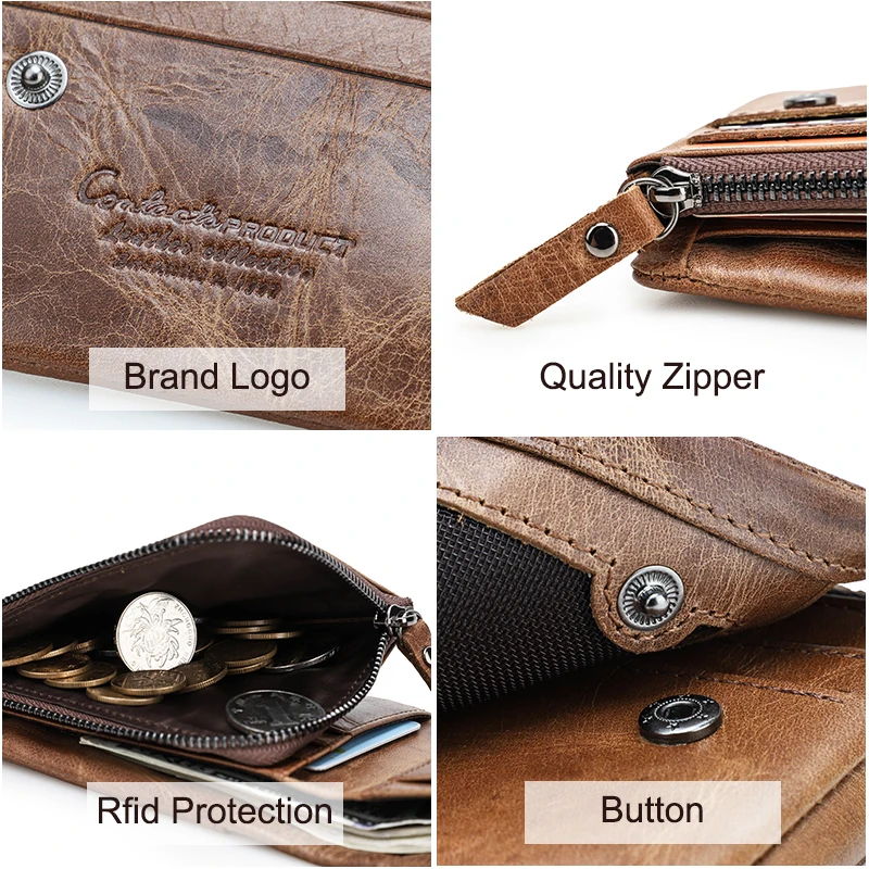 CONTACT'S Brand Designer Men Wallets Genuine Leather Wallet Male Coin Purse Trifold Multifunctional Card Holder Money Bag Small images - 6