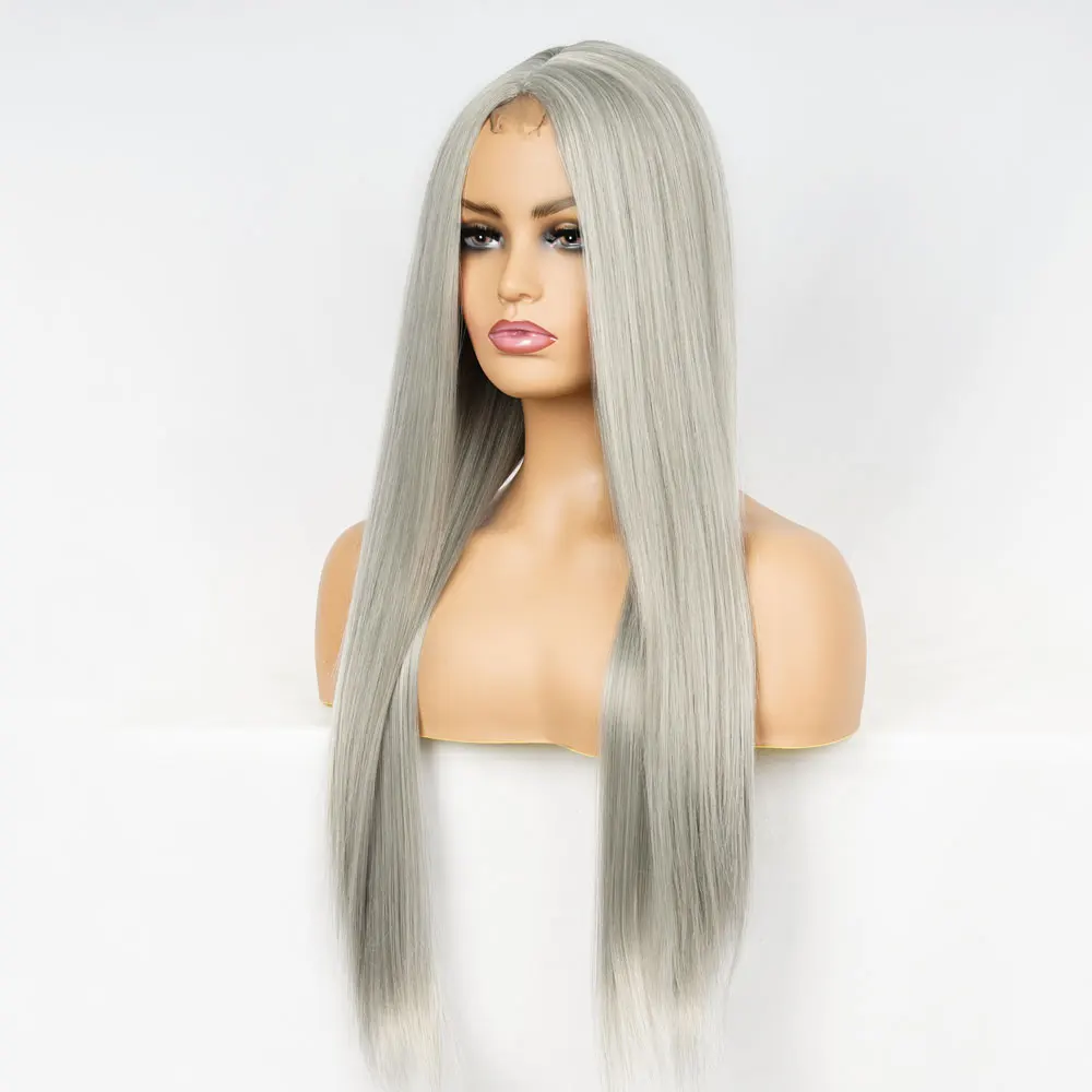 Серебристо-серые длинные прямые парики 30 дюймов Натуральные волосы средней