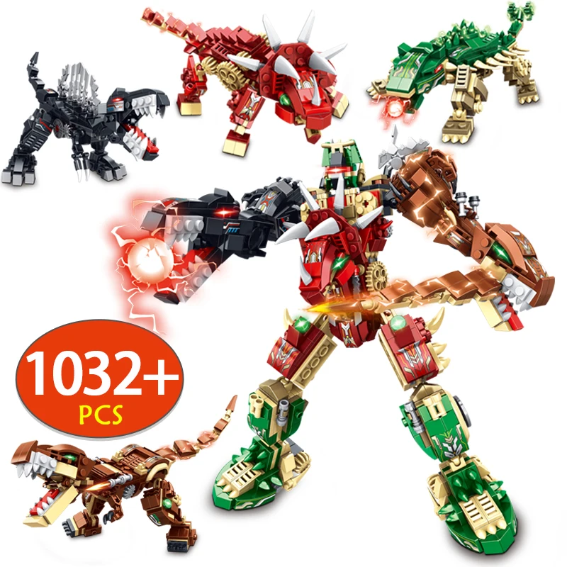 

1032pcs City 4 in 1 Technical Dinosaur Transformation Robot Building Blocks Mechanical Tyrannosaurus Bricks Toys For Boy