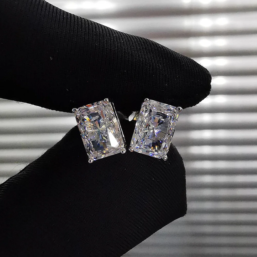 Женские серьги пусеты из серебра 925 пробы Rainbamabom белого золота с драгоценным