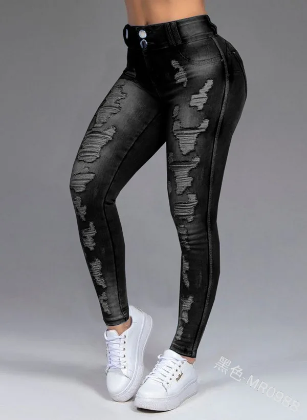 

2021 summer new style women's jeans ripped holes are thinning stretch jeans trousers women's trousers