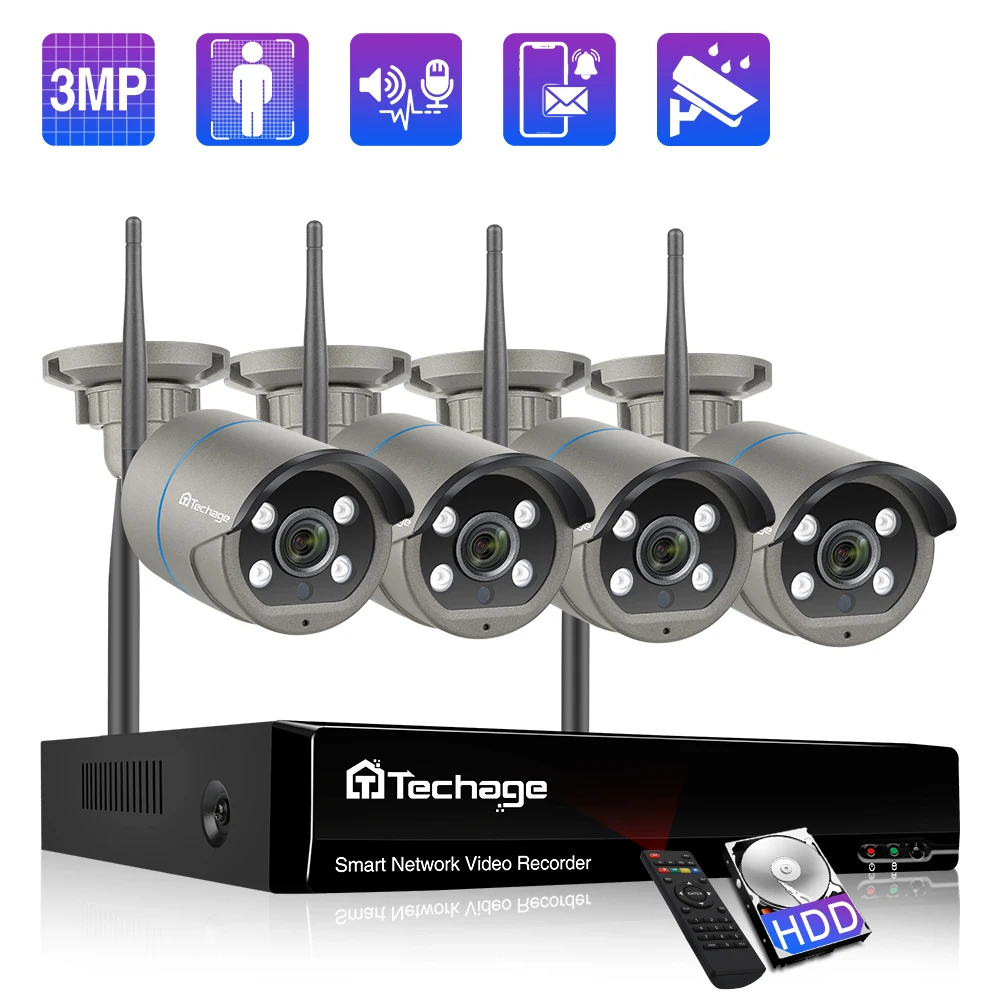 Беспроводная система видеонаблюдения Techage 8 канальный сетевой видеорегистратор