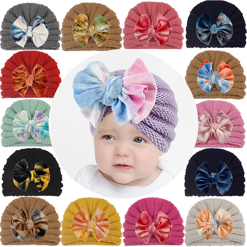 

Knitted Winter Baby Butterfly Knot Hat for Girls Candy Color Bonnet Enfant Baby Beanie Turban Hats New Born for Boys Accessories
