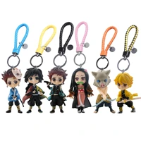 6pcsset anime demon slayer keychain action figures doll toys braided leather key chain hand woven rope pendant