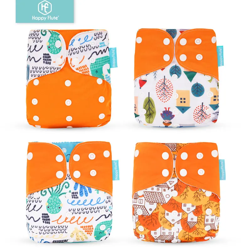  Happyflute 4pcs/Set Washable Eco-Friendly Cloth Diaper Cover Adjustable Nappy Reusable Cloth Diapers Cloth Nappy fit 3-15kg Baby 