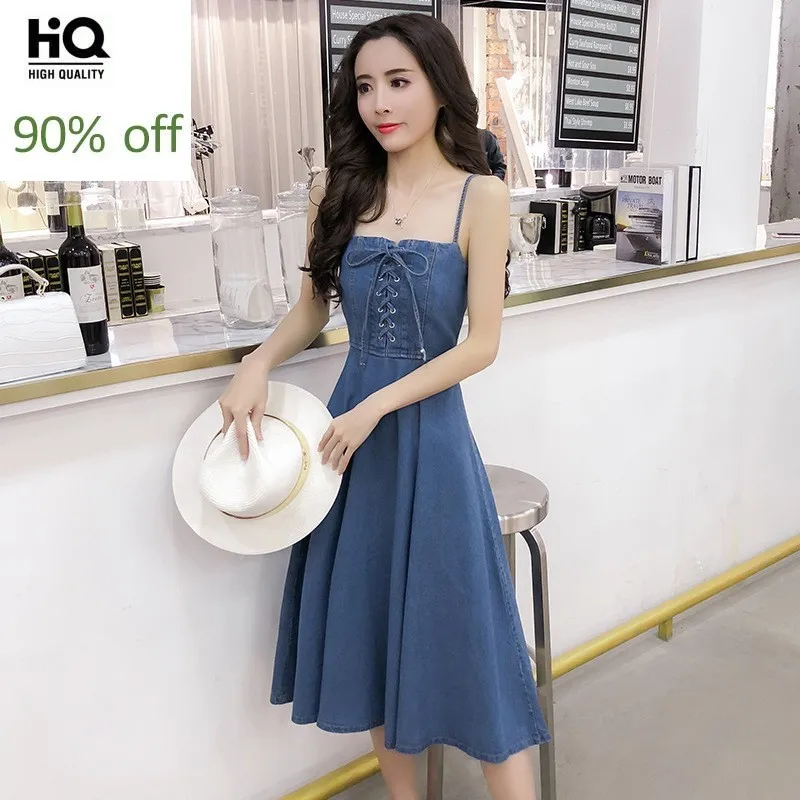 Весна 2020 приталенное платье средней длины с высокой талией и тонкими лямками