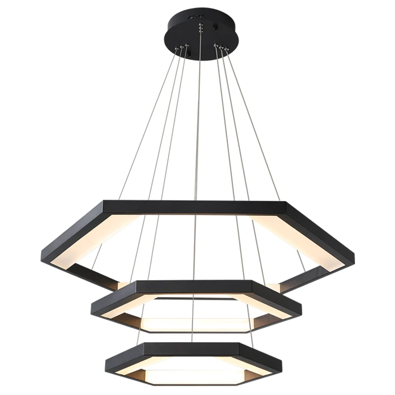 

Modern Rings LED Pendant Chandelier Lamp Dimmable Black White Gold Circular Hanging Suspension Light Bedroom Lamp lustre Remote