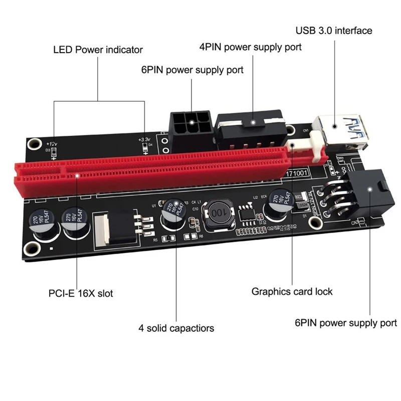 VER009S 0,6 M USB 3,0 кабель Профессиональный PCI-E Express PCI-E 1X до 16X 6PIN адаптер для карт+ SATA шнур питания для GPU Mining power ed