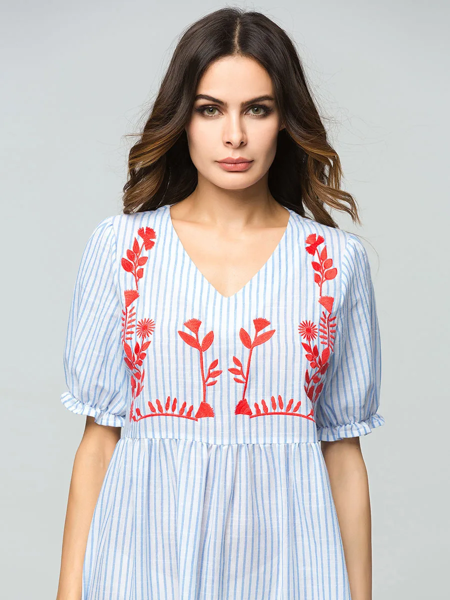 Платье-кафтан модное простое Абая турецкий этнический стиль осень вышивка