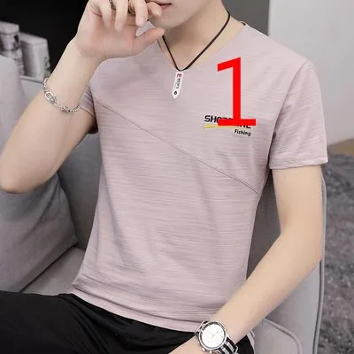 

White short-sleeved t-shirt men's tide brand port wind 2019 summer slim trend solid color personality fashion
