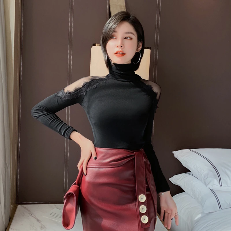 Футболка женская с длинным рукавом пикантный сетчатый эластичный костюм