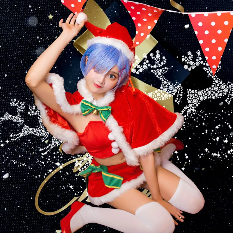Аниме! Рождественский костюм Re: жизнь в другом мире от нуля Рем красная Милая