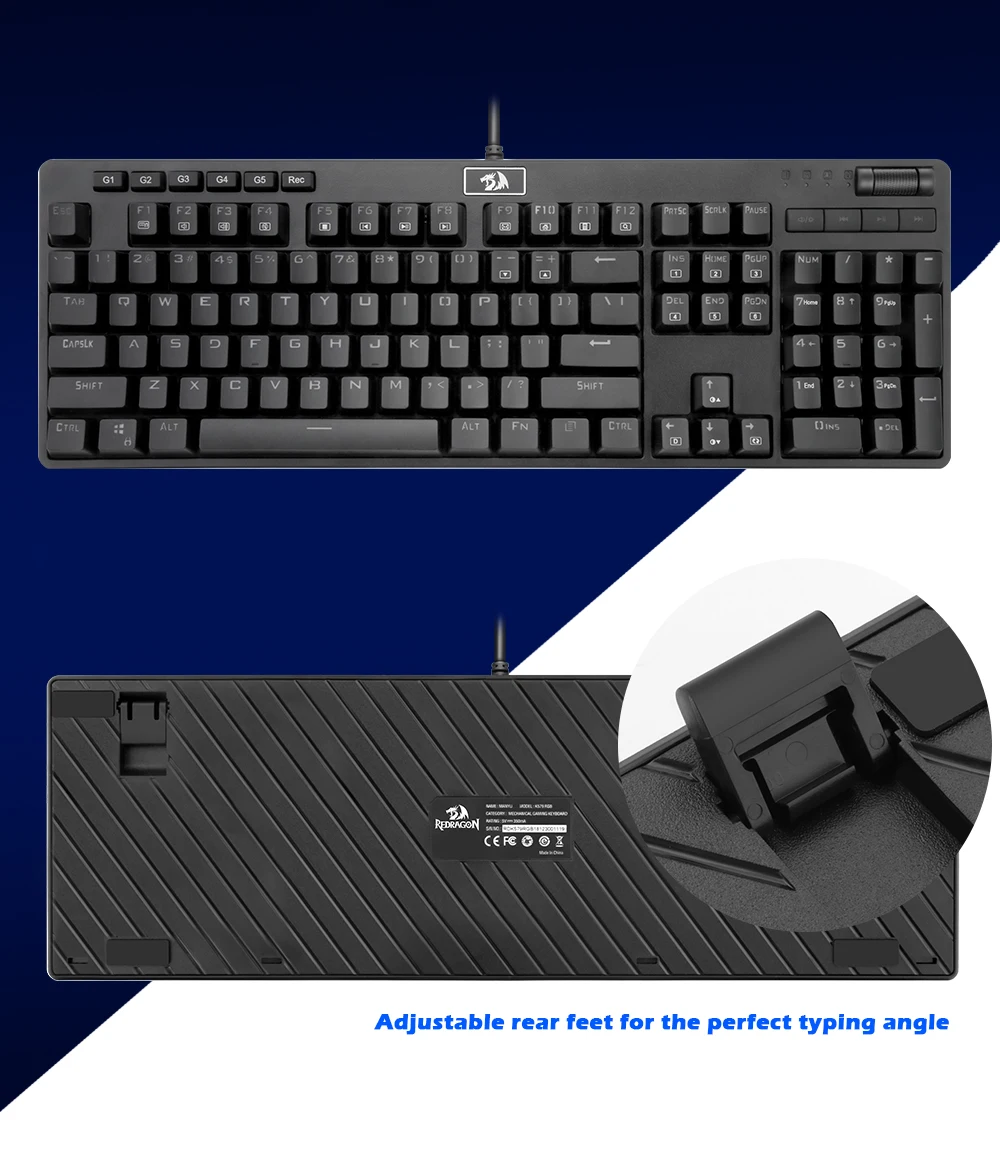 Redragon K579 RGB USB Механическая игровая клавиатура синий переключатель со светодиодной подсветкой 104 ключ анти-ореолы проводной ПК Компьютерная игра