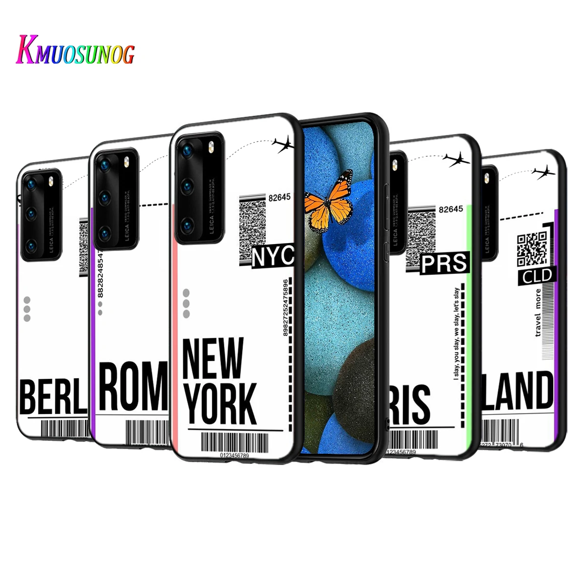 

First Class Plane Ticket Silicone Cover For Huawei P50 P40 P30 P20 Pro P10 P9 F8 Lite E Plus 2016 5G Black TPU Phone Case
