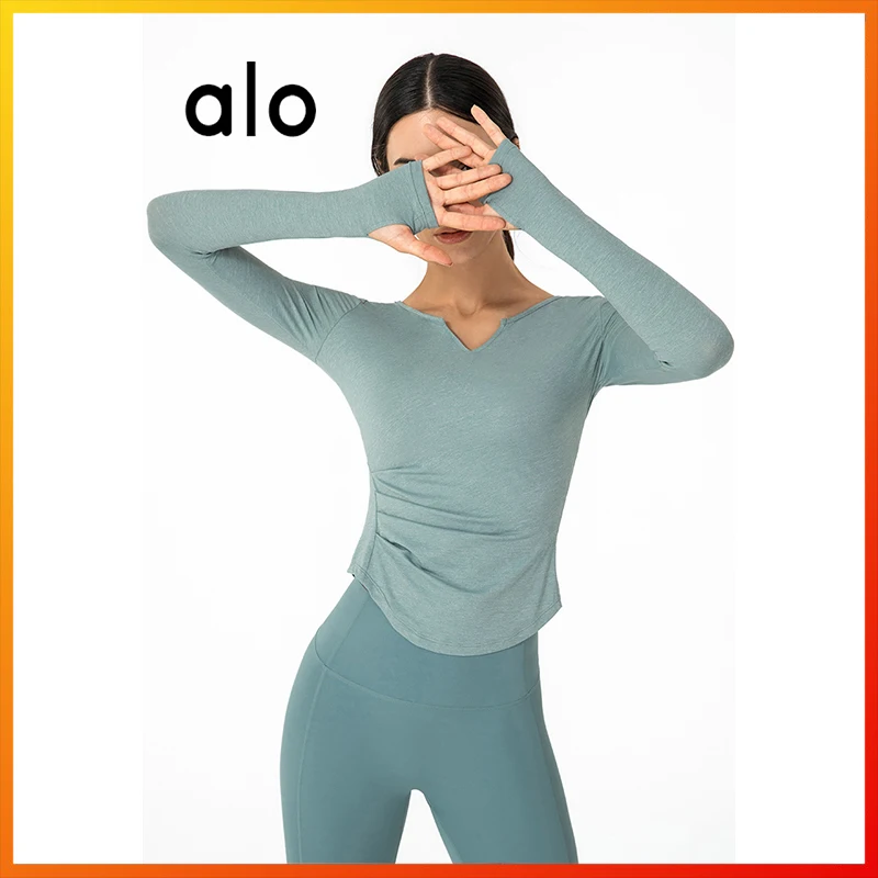 

Alo Yoga Women's T-shirt Women's Sports Top V-neck Fashion Long Sleeve Fitness Sports Outdoor Sexy Casual Autumn New DS167V