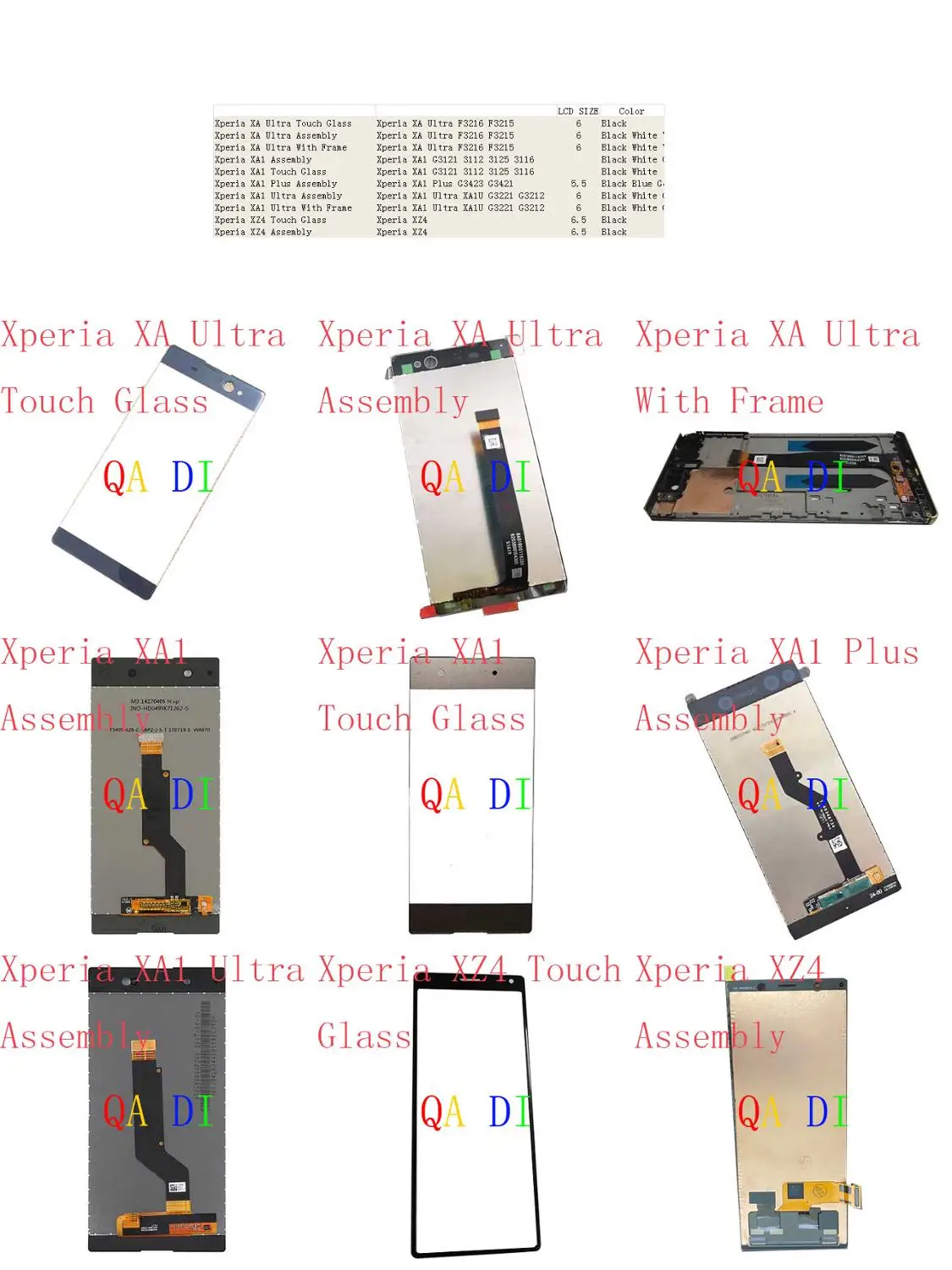 Сенсорный ЖК дисплей в сборе для Sony Xperia XA Ultra Glass XA1 Plus XZ4 F3216 F3215 G3121 3112 3125 3116 G3423 G3421