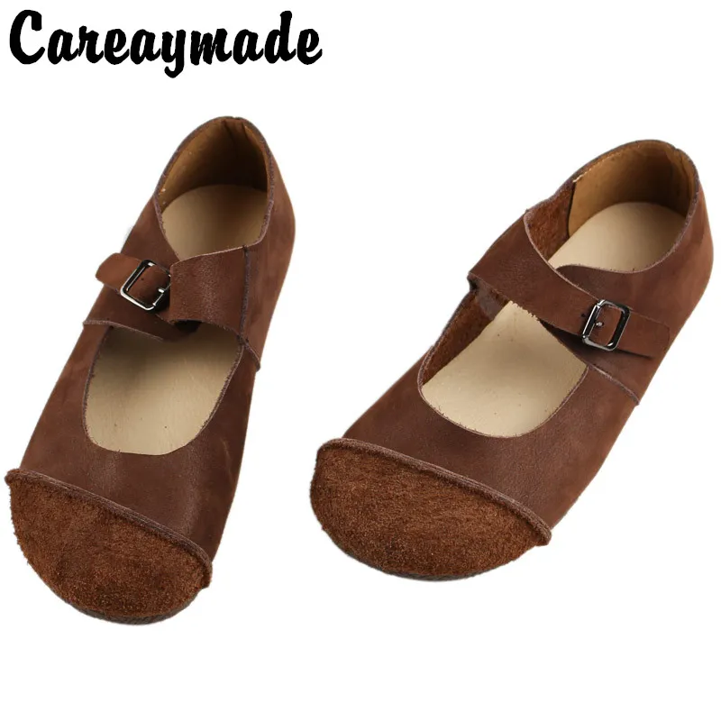 

Careaymade-Genuine leather women's shoes literature art Retro pea shoes pedal belt buckle soft sole soft leather single shoes