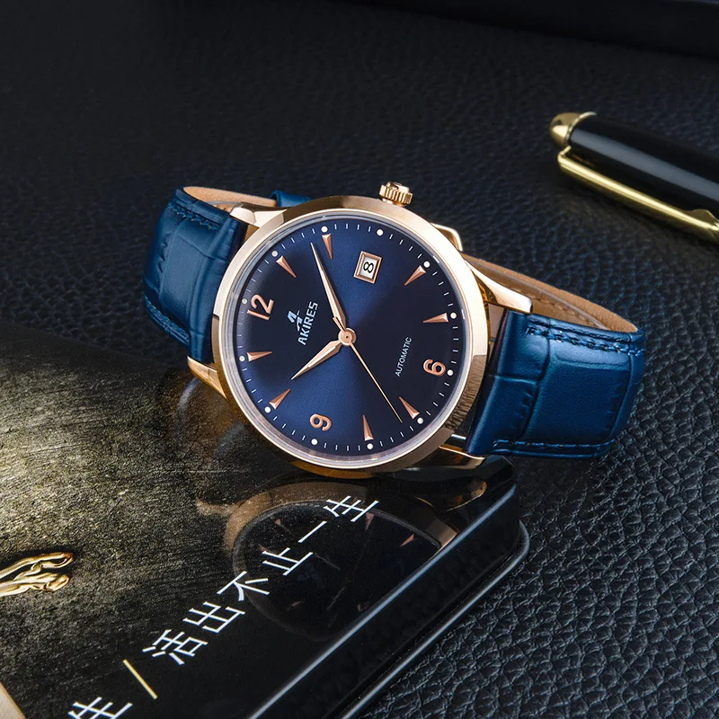 

Men's Watch Cow Leather Watch Strap Waterproof Simple Ultra-Thin Men's Watch Forsining Automatic Mechanical Watch MIYOTA 9015