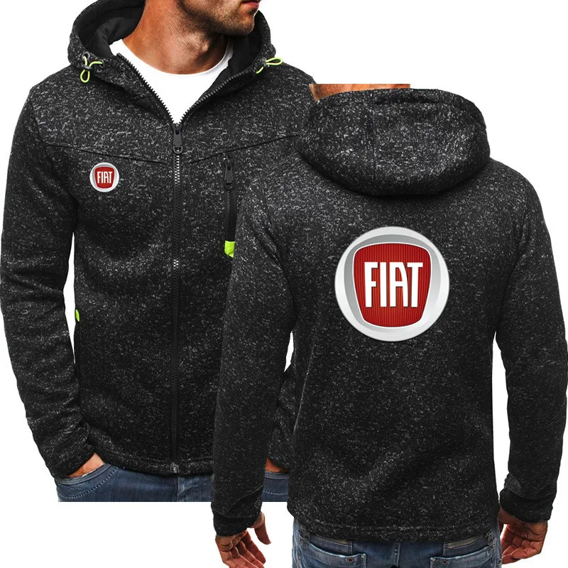 

2021 FIAT car logo brand camouflage pocket hooded wool cardigan jacket men's hooded sports pullover