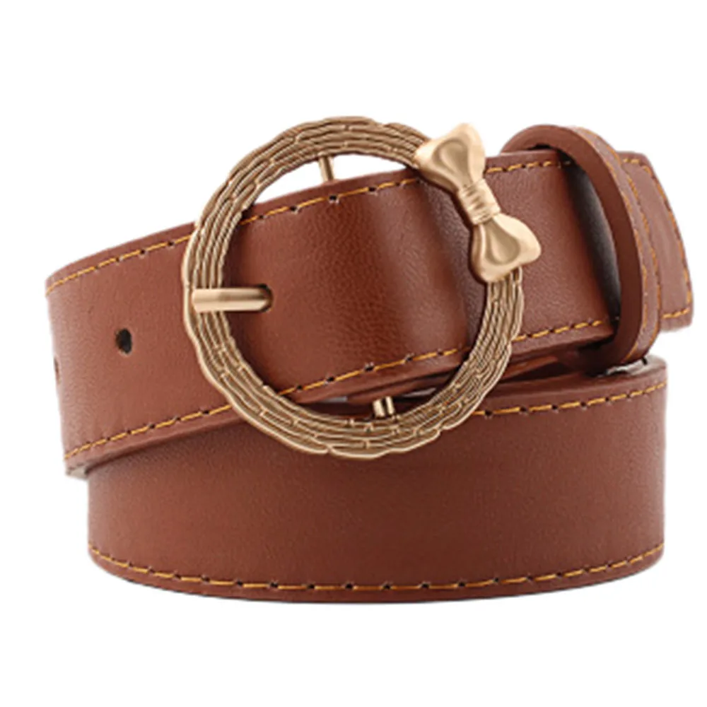 

Women leather belt Round Metal pin buckle Circle Fashion Women Ladies Vintage Bowknot Roundness Leisure Leather Belt Z426