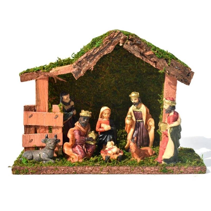 

Christmas Nativity Scene Figurine Decoration Baby Jesus Crib Statue Resin Gift 2022 New