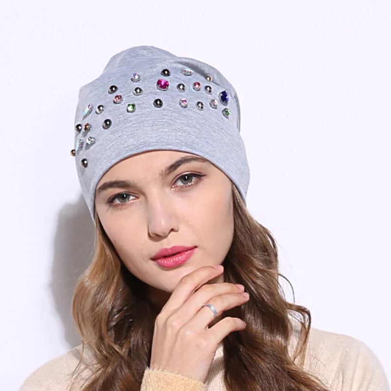 Новинка брендовая Весенняя женская шапка мягкие стразы громоздкие Skullies Beanies